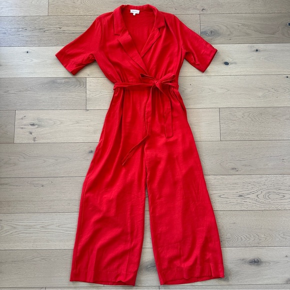 MELLODAY Pants - Melloday short sleeve surplice neck jumpsuit in red